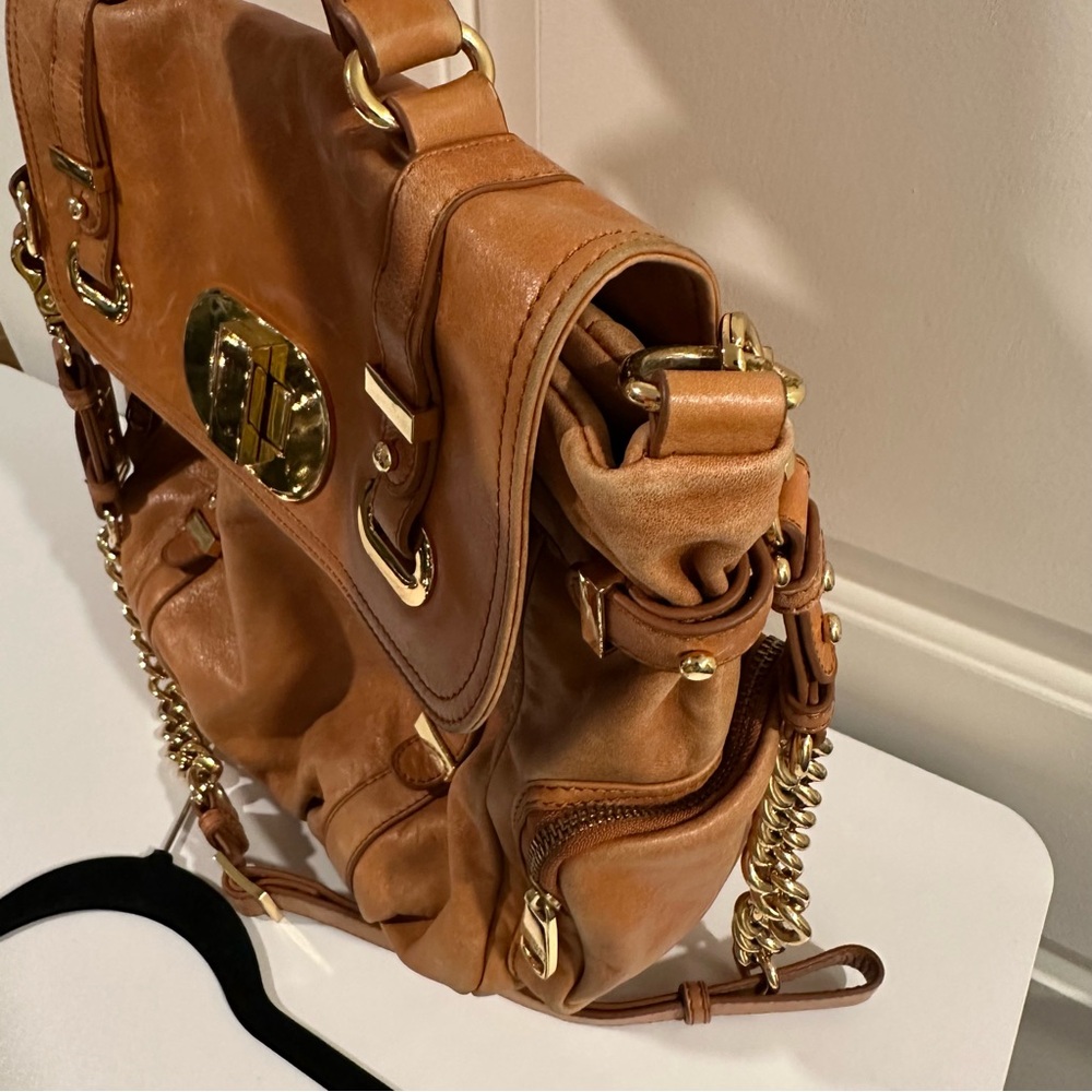 Badgley Mischka Janet Bag in Distressed Saddle Tan Leather with Dust Bag - Picture 9 of 16